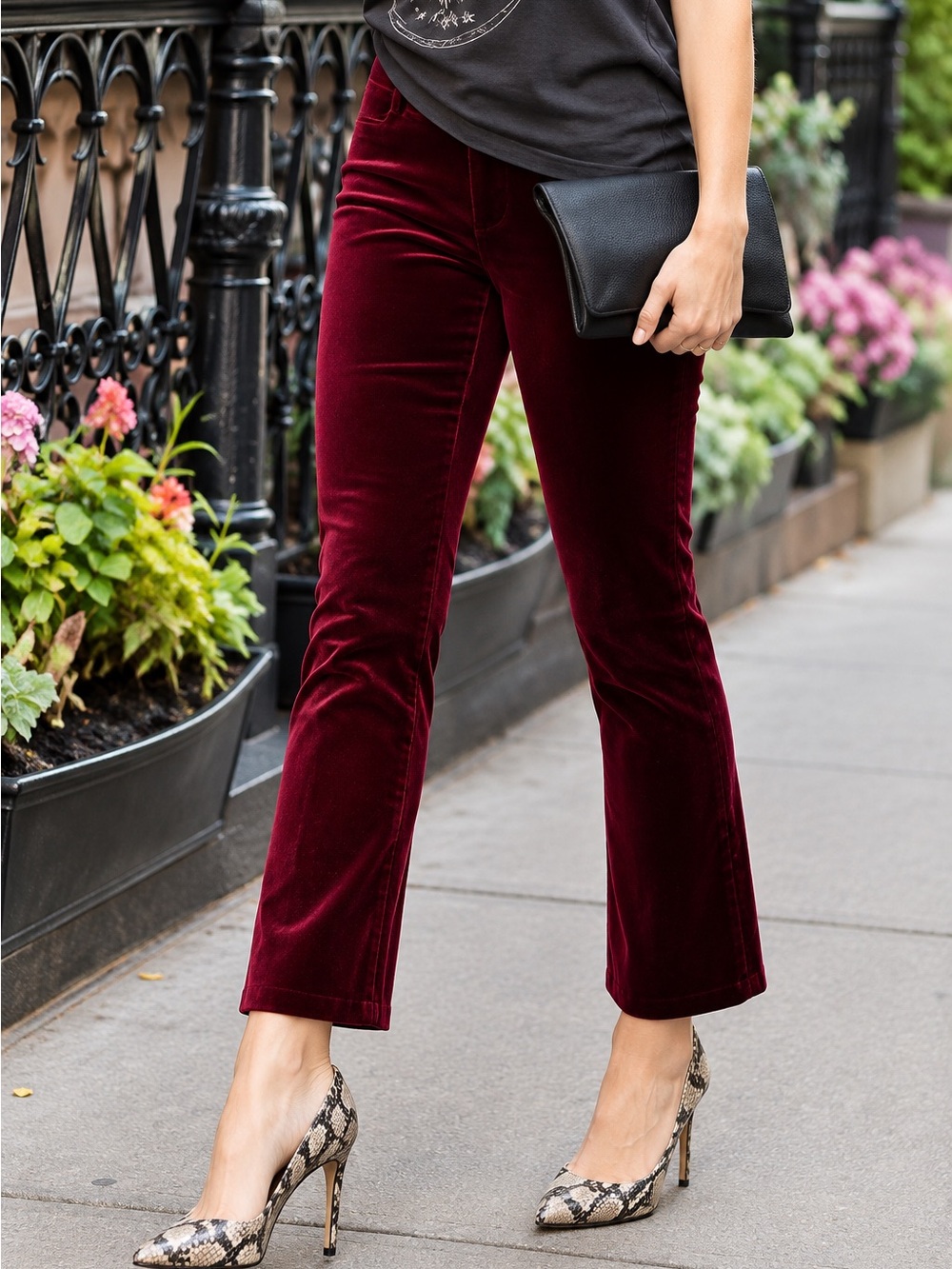 Vintage Burgundy Velvet Gaucho Pants 90s Y2K Cropped Flare